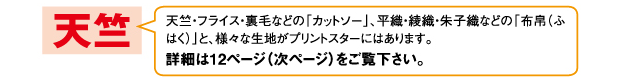 天竺・フライス・裏毛などの「カットソー」、平織・綾織・朱子織などの「布帛(ふはく)」と、様々な生地がプリントスターにはあります。
